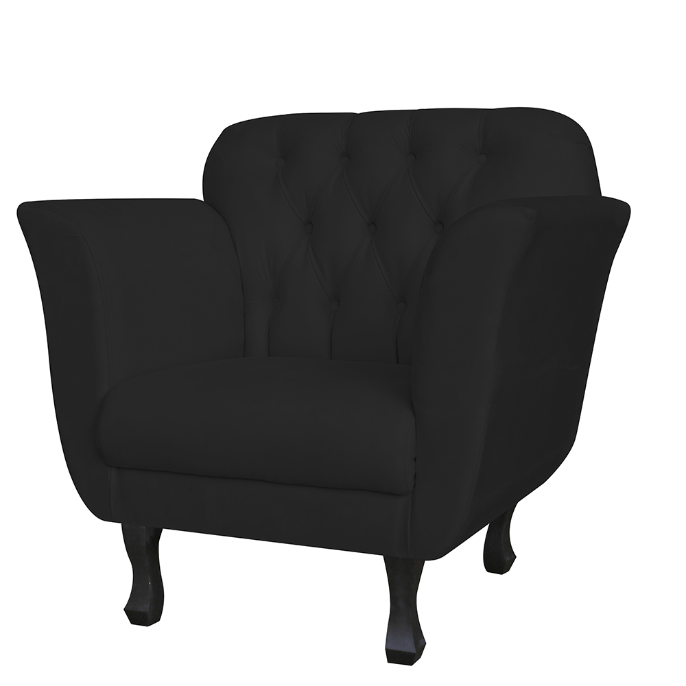 Kit 02 Poltronas Decorativas Helena Pés Luis XV Suede Preto - DS Estofados