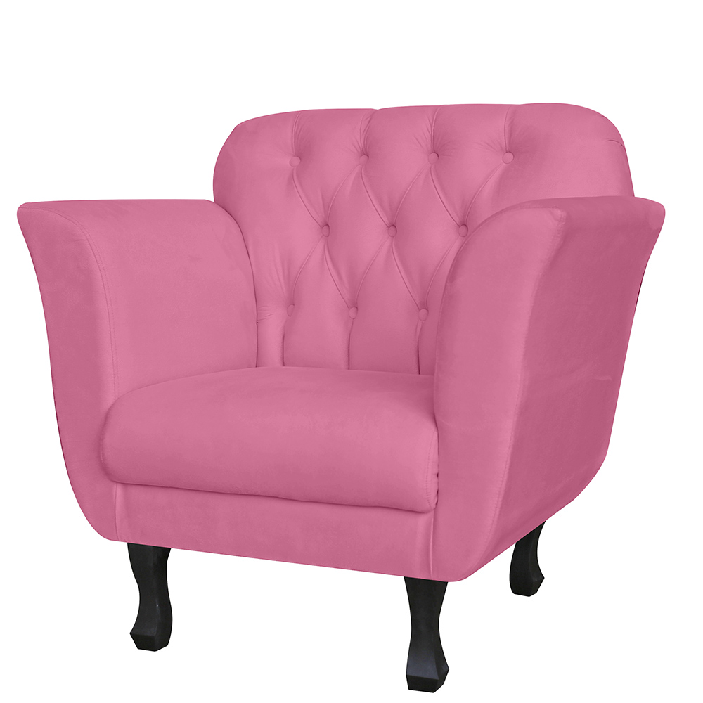 Kit 02 Poltronas Decorativas Helena Pés Luis XV Suede Rosa - DS Estofados