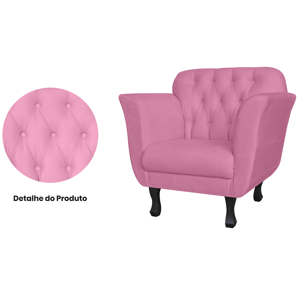 Kit 02 Poltronas Decorativas Helena Pés Luis XV Suede Rosa - DS Estofados