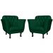 Kit 02 Poltronas Decorativas Helena Pés Luis XV Suede Verde - DS Estofados