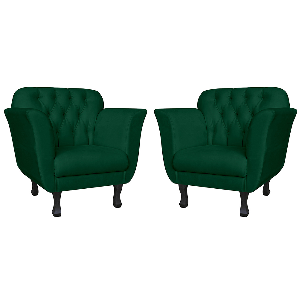 Kit 02 Poltronas Decorativas Helena Pés Luis XV Suede Verde - DS Estofados