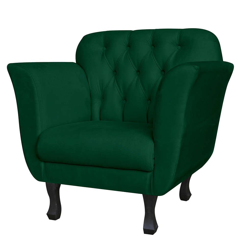 Kit 02 Poltronas Decorativas Helena Pés Luis XV Suede Verde - DS Estofados