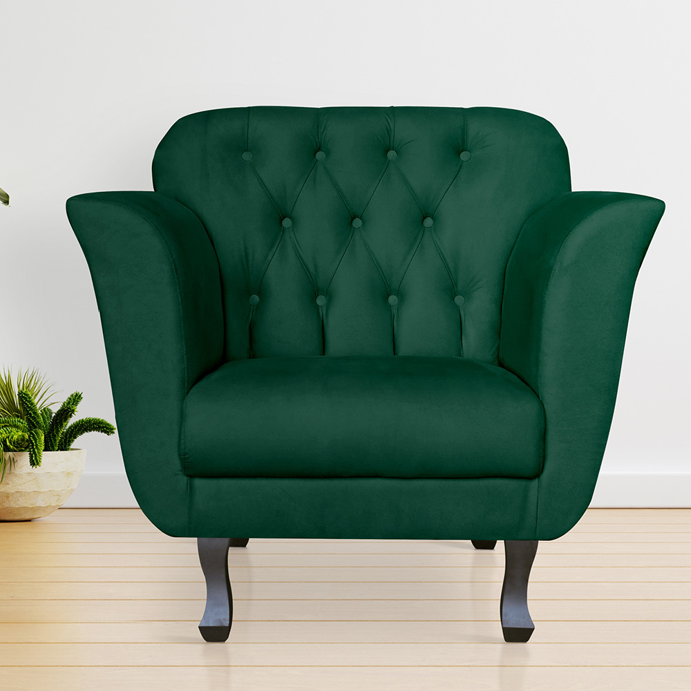 Kit 02 Poltronas Decorativas Helena Pés Luis XV Suede Verde - DS Estofados