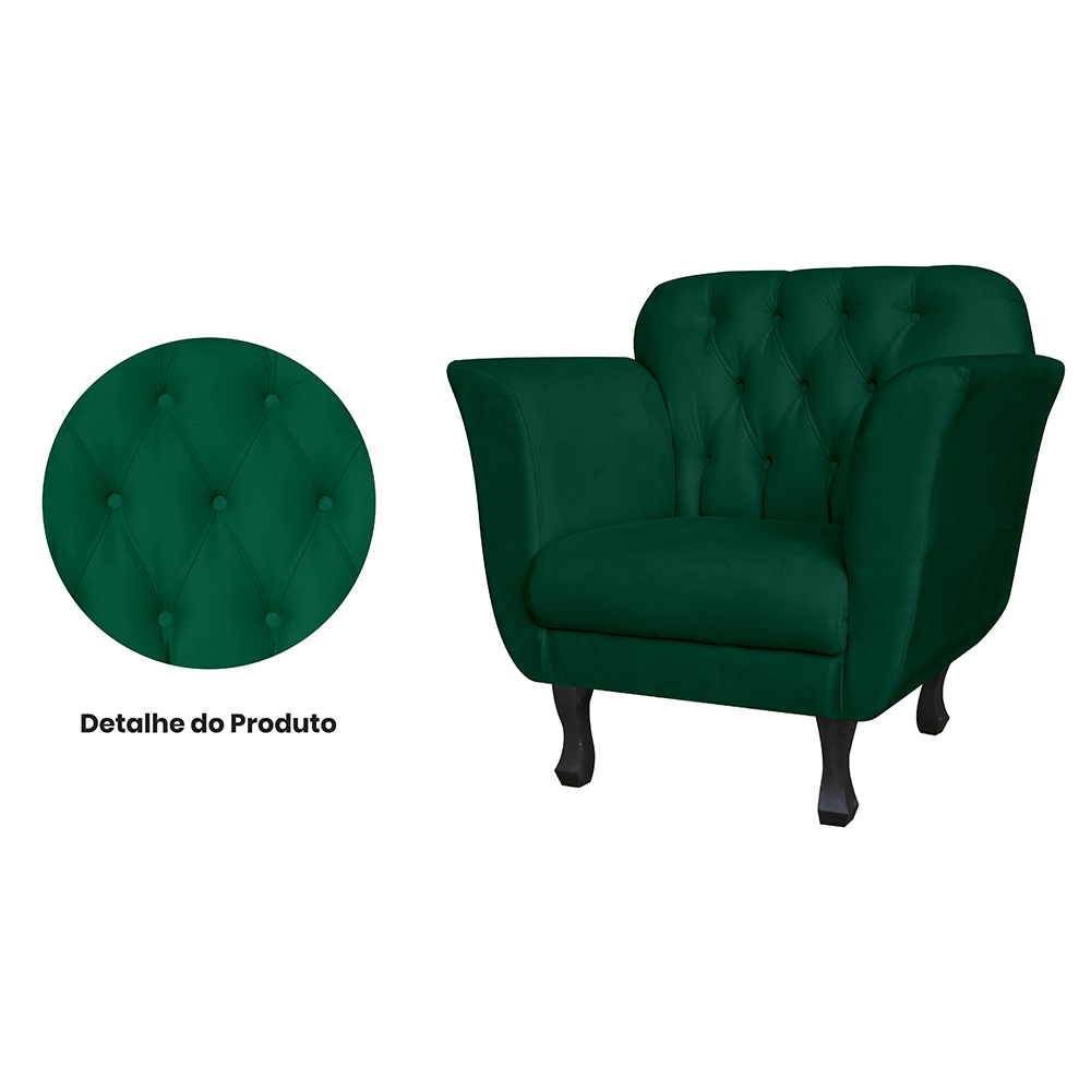 Kit 02 Poltronas Decorativas Helena Pés Luis XV Suede Verde - DS Estofados