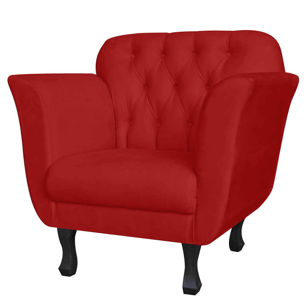 Kit 02 Poltronas Decorativas Helena Pés Luis XV Suede Vermelho - DS Estofados