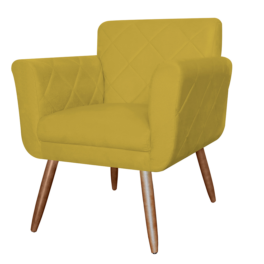 Kit 02 Poltronas Decorativas Isa em Tressê Suede Amarelo - DS Estofados