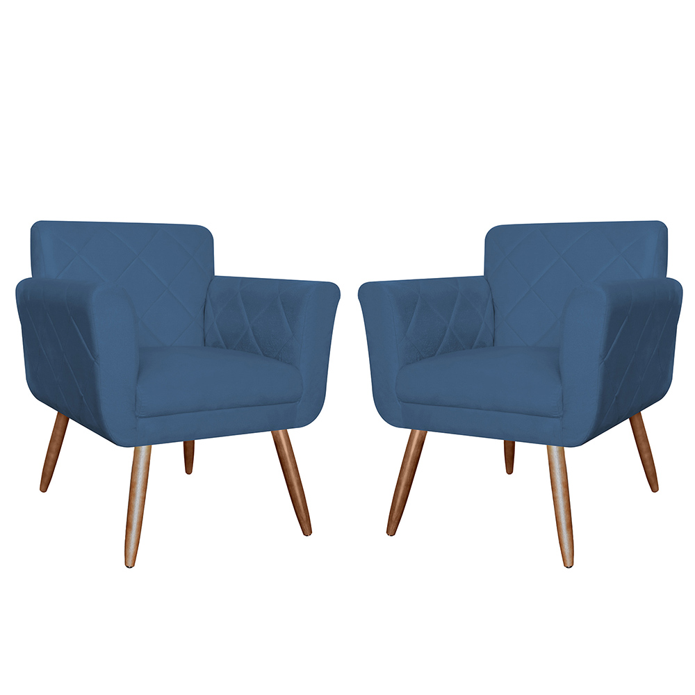Kit 02 Poltronas Decorativas Isa em Tressê Suede Azul Marinho - DS Estofados