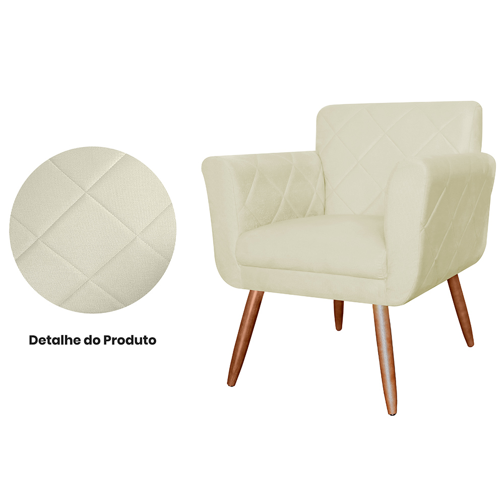 Kit 02 Poltronas Decorativas Isa em Tressê Suede Bege - DS Estofados