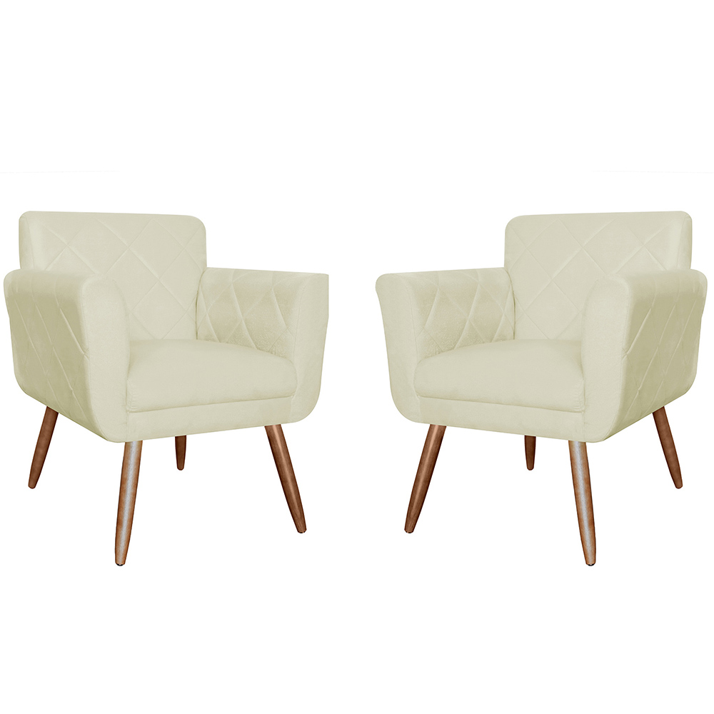 Kit 02 Poltronas Decorativas Isa em Tressê Suede Bege - DS Estofados
