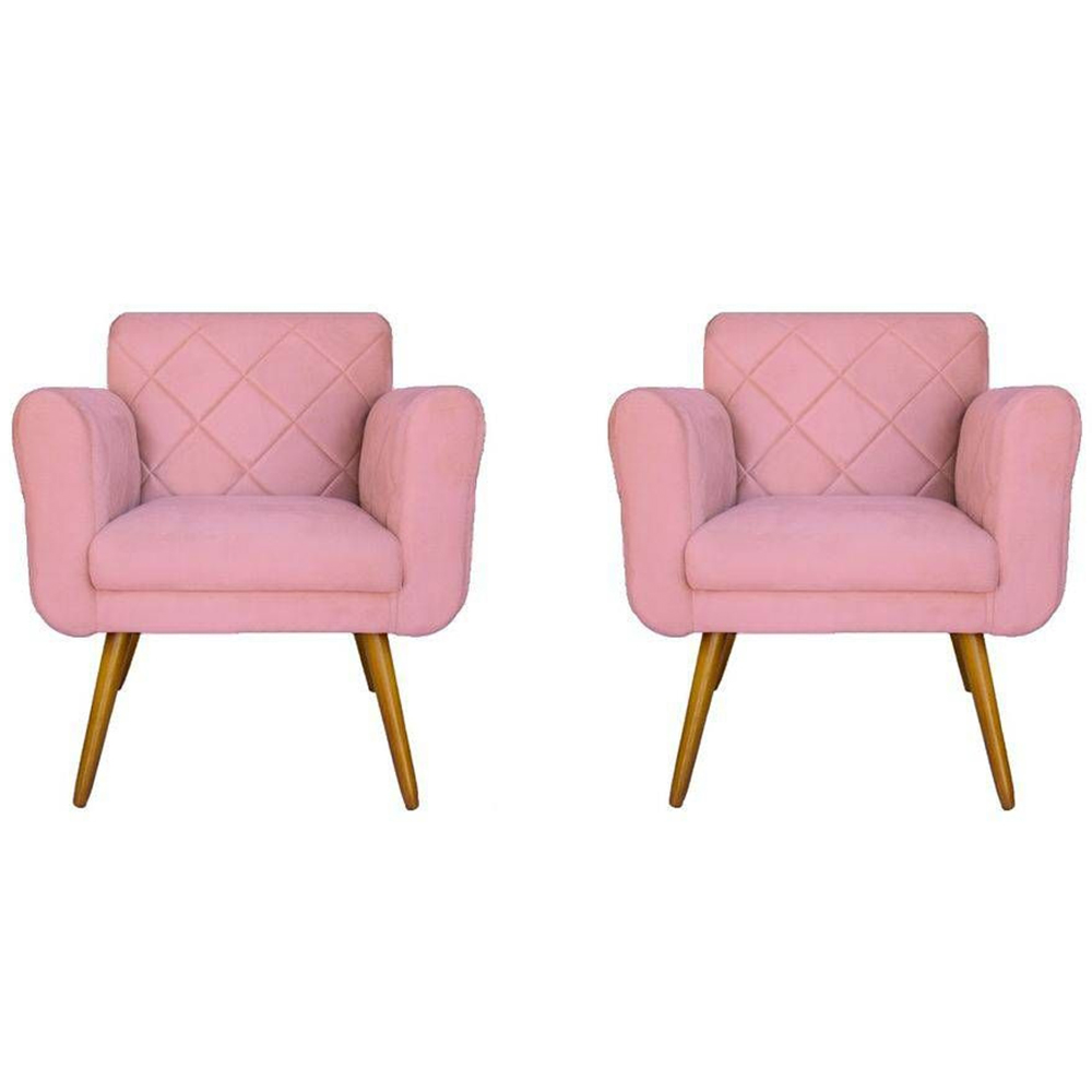 Kit 02 Poltronas Decorativas Isa em Tressê Suede Rosa - DS Estofados