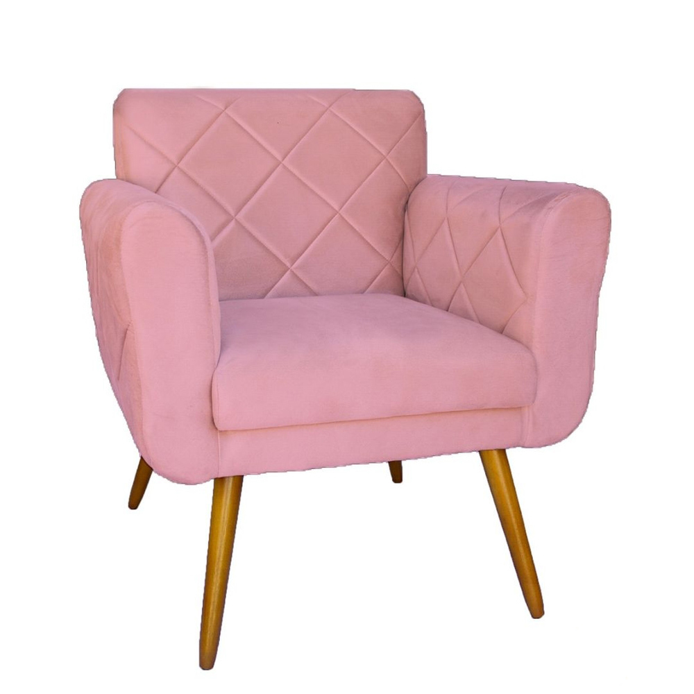 Kit 02 Poltronas Decorativas Isa em Tressê Suede Rosa - DS Estofados