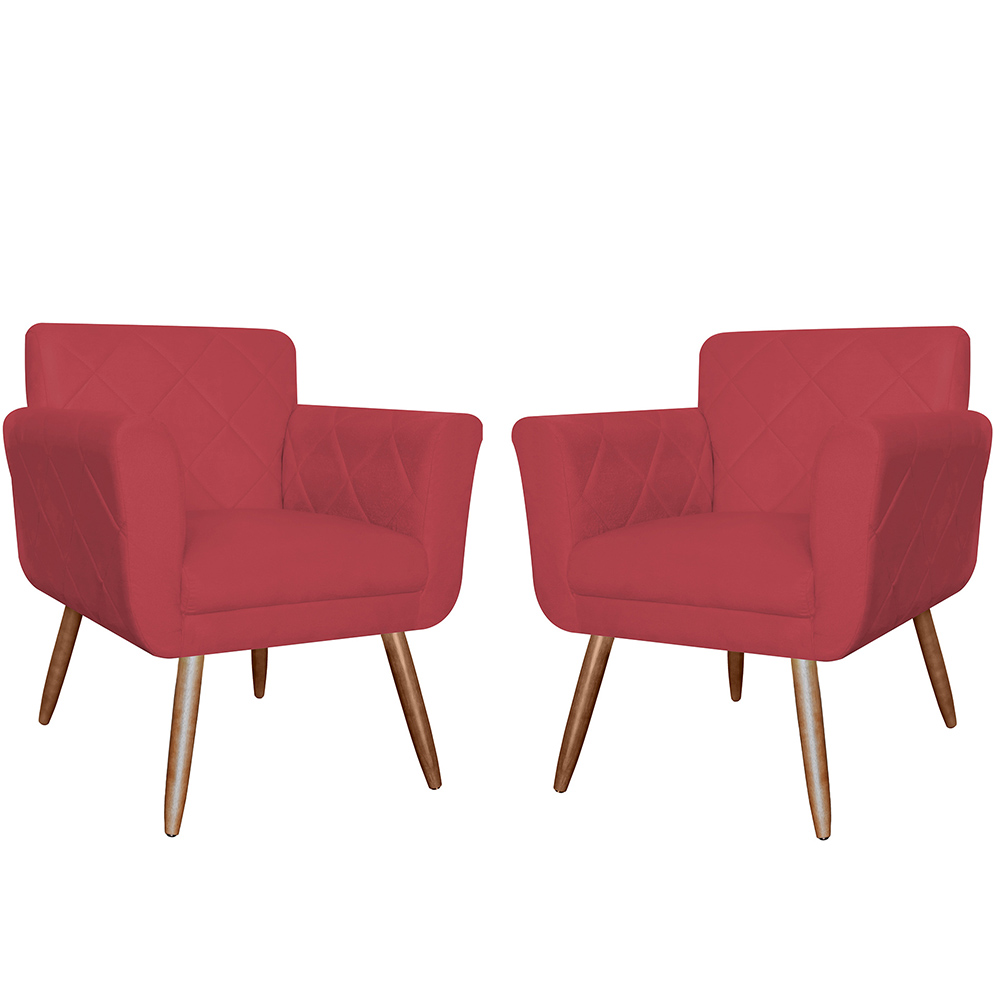 Kit 02 Poltronas Decorativas Isa em Tressê Suede Vermelho - DS Estofados