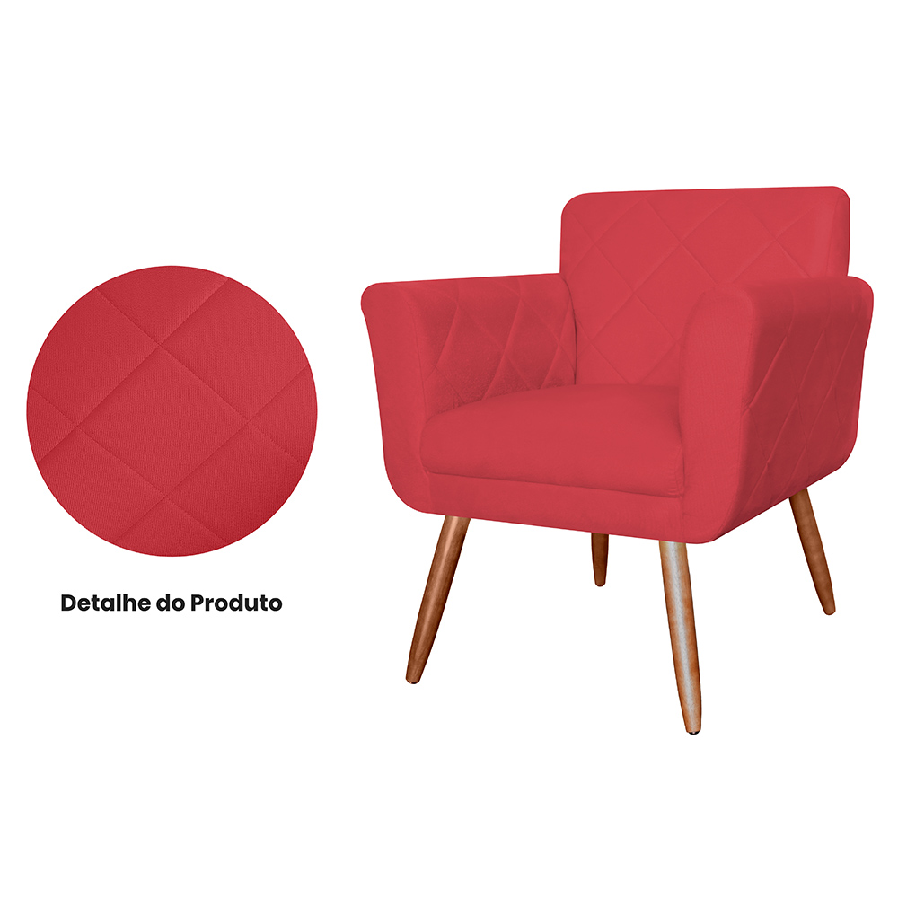 Kit 02 Poltronas Decorativas Isa em Tressê Suede Vermelho - DS Estofados