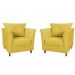 Kit 02 Poltronas Decorativas Isis Pés de Madeira Suede Amarelo - DS Estofados