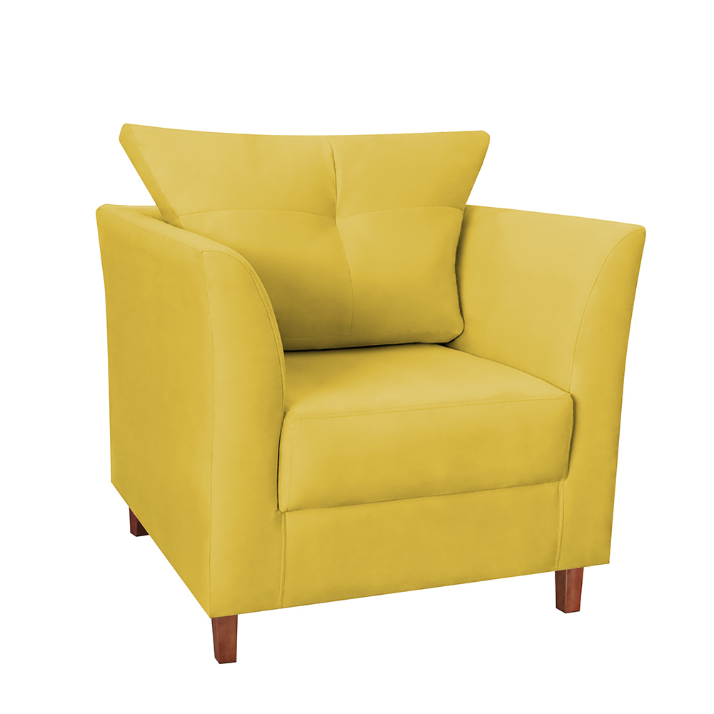 Kit 02 Poltronas Decorativas Isis Pés de Madeira Suede Amarelo - DS Estofados