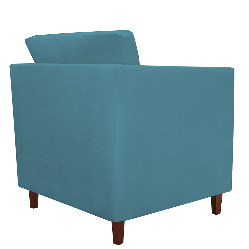 Kit 02 Poltronas Decorativas Isis Pés de Madeira Suede Azul Turquesa - DS Estofados