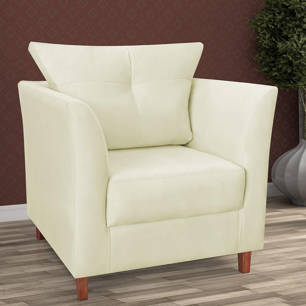 Kit 02 Poltronas Decorativas Isis Pés de Madeira Suede Bege - DS Estofados