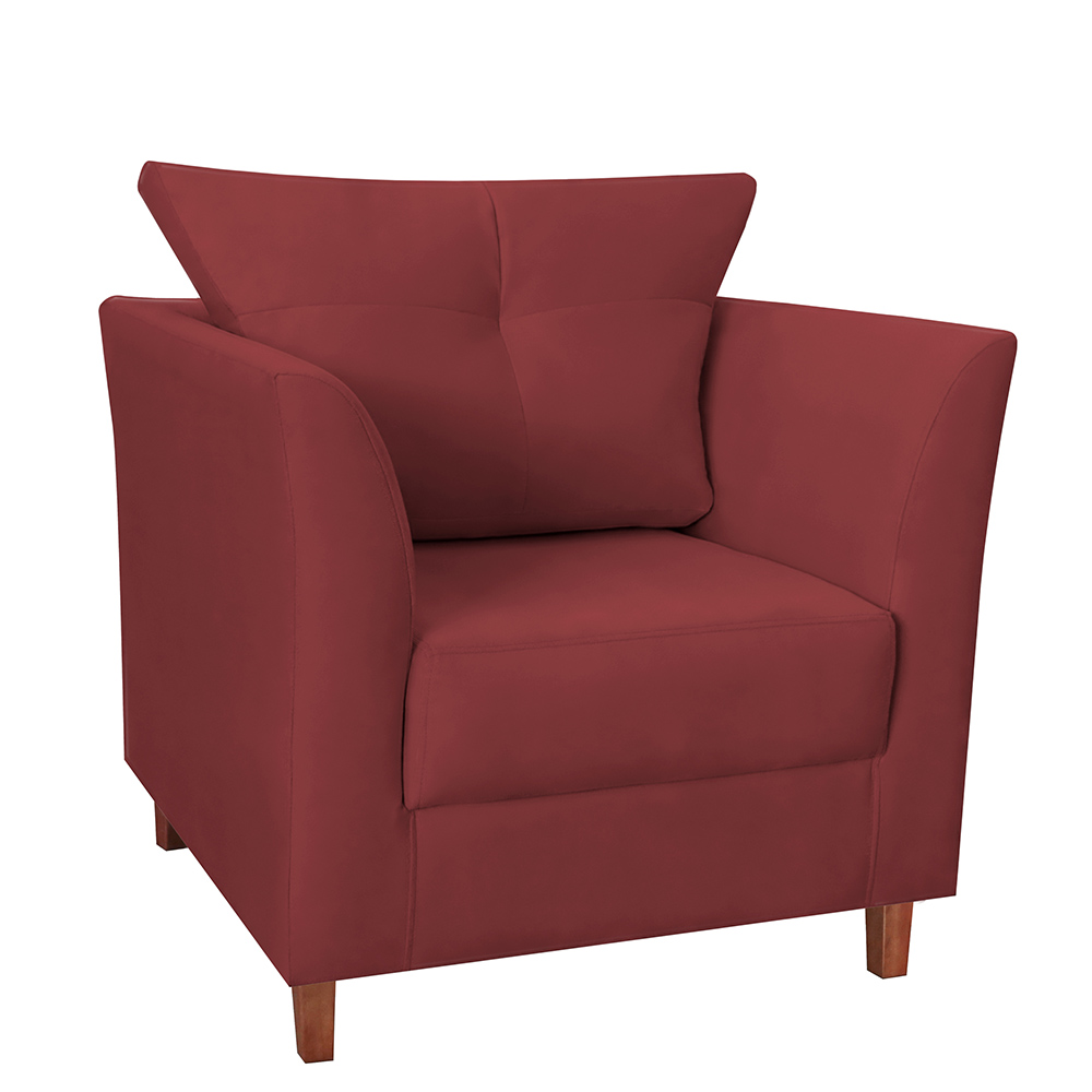 Kit 02 Poltronas Decorativas Isis Pés de Madeira Suede Bordô - DS Estofados
