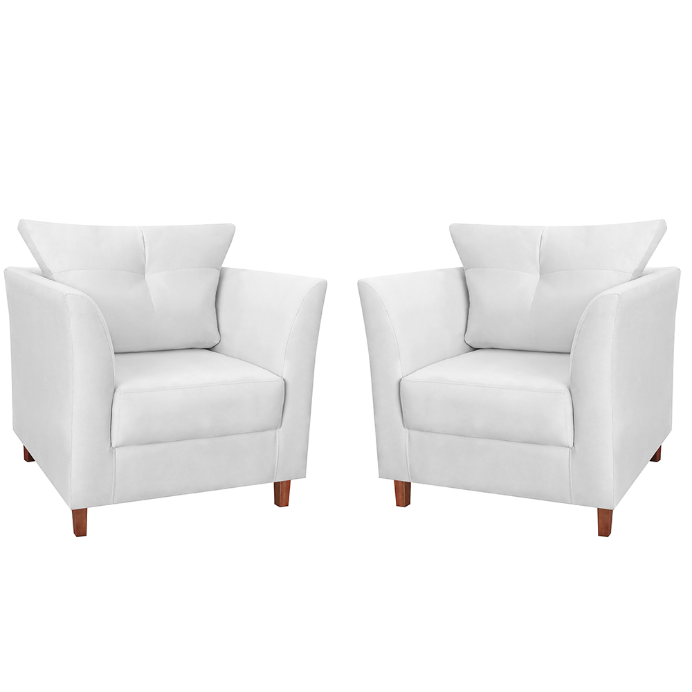 Kit 02 Poltronas Decorativas Isis Pés de Madeira Suede Branco - DS Estofados