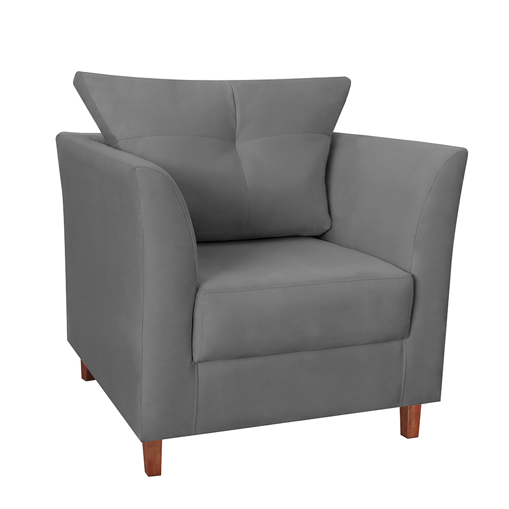 Kit 02 Poltronas Decorativas Isis Pés de Madeira Suede Cinza - DS Estofados