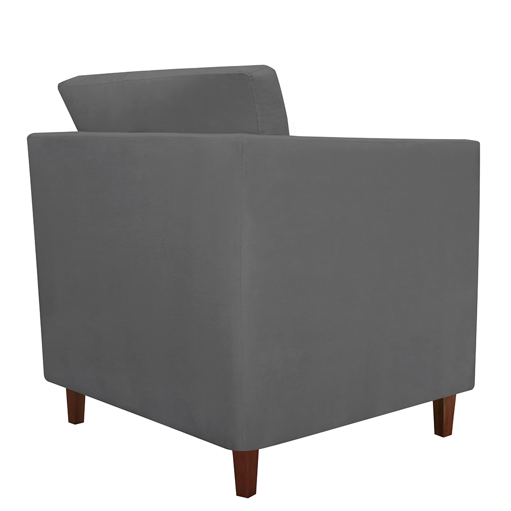 Kit 02 Poltronas Decorativas Isis Pés de Madeira Suede Cinza - DS Estofados