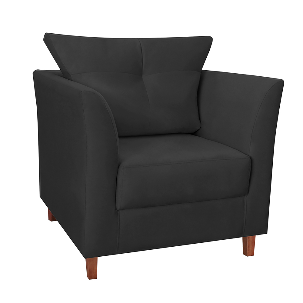 Kit 02 Poltronas Decorativas Isis Pés de Madeira Suede Preto - DS Estofados