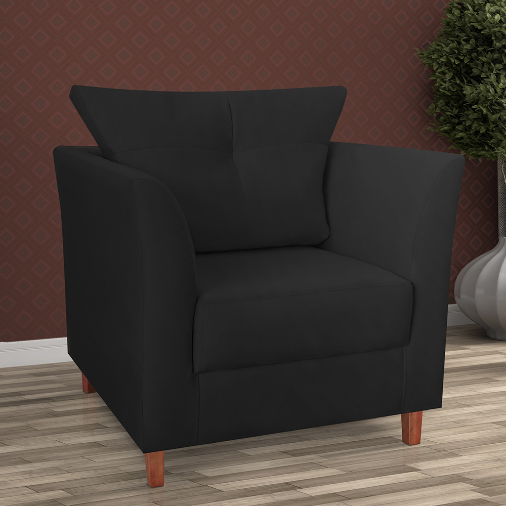 Kit 02 Poltronas Decorativas Isis Pés de Madeira Suede Preto - DS Estofados