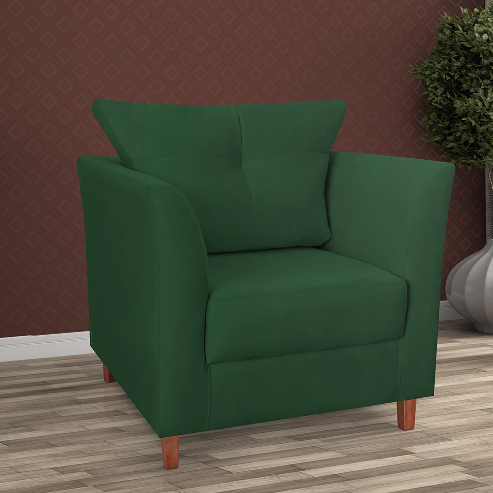 Kit 02 Poltronas Decorativas Isis Pés de Madeira Suede Verde - DS Estofados
