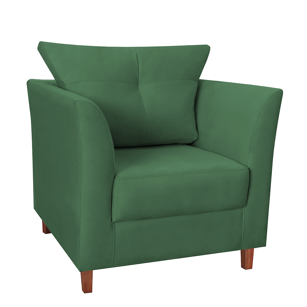 Kit 02 Poltronas Decorativas Isis Pés de Madeira Suede Verde - DS Estofados