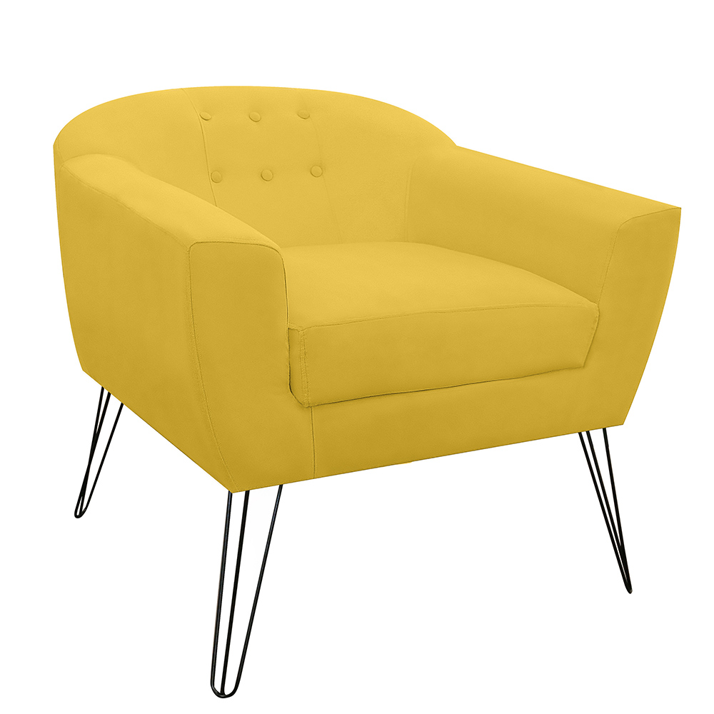 Kit 02 Poltronas Decorativas Jolly Pés Aramado Suede Amarelo - DS Estofados