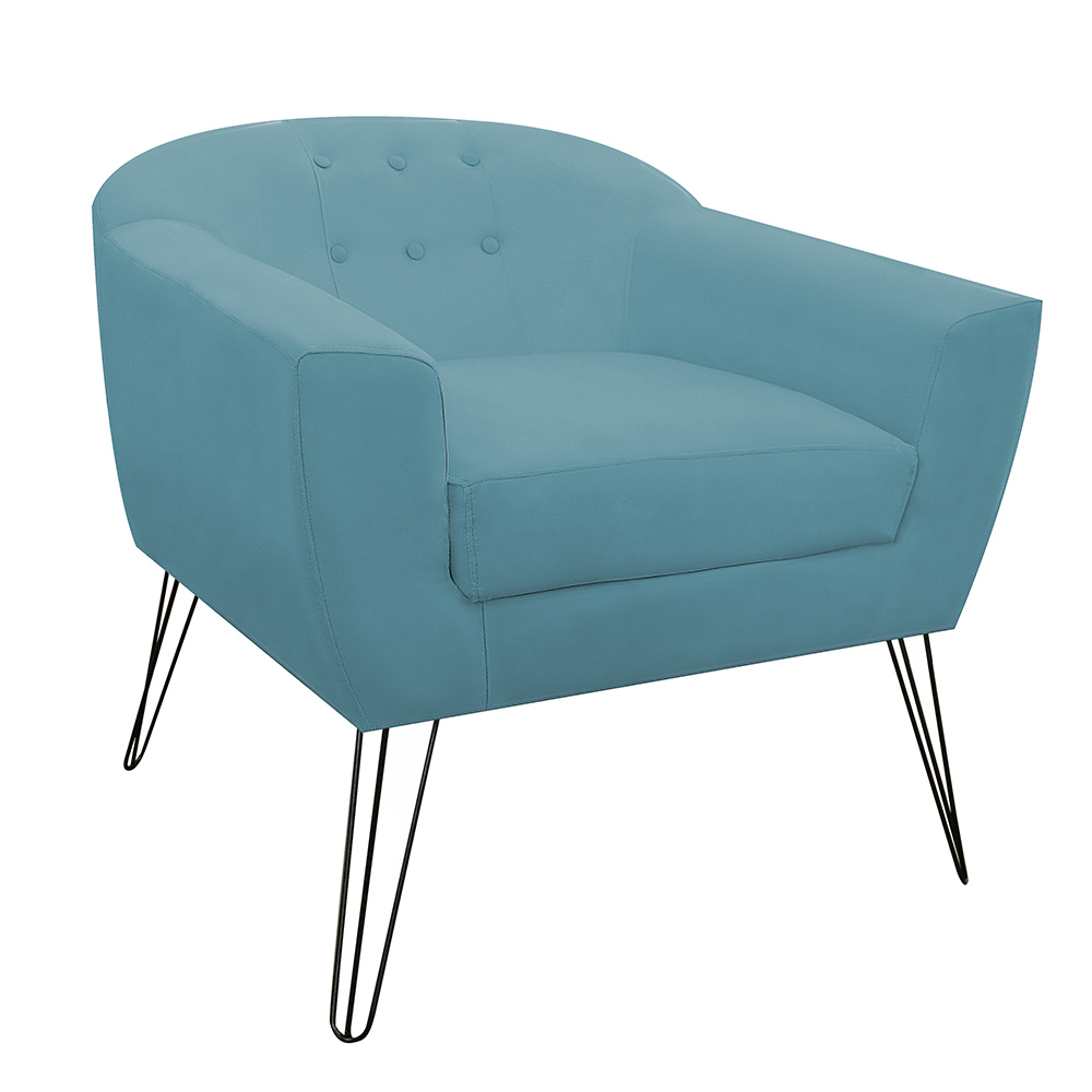 Kit 02 Poltronas Decorativas Jolly Pés Aramado Suede Azul Turquesa - DS Estofados