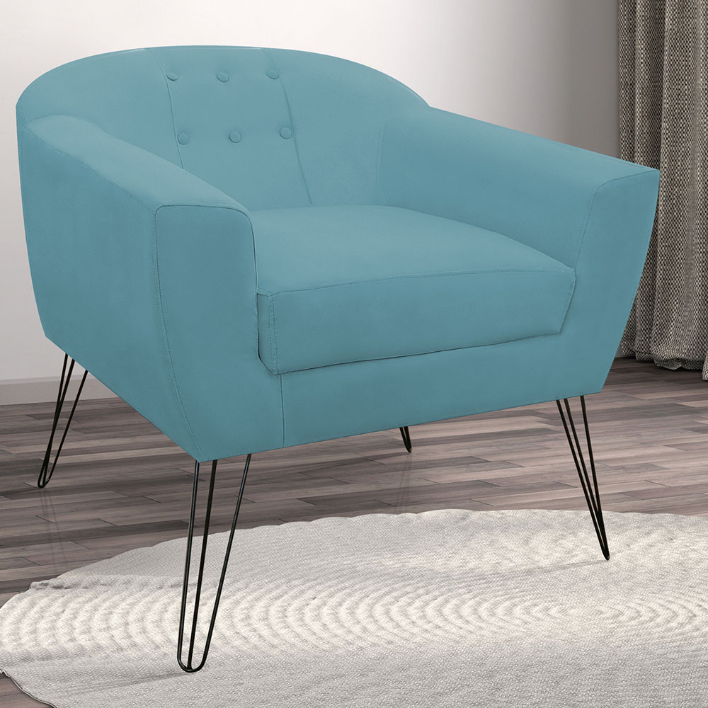 Kit 02 Poltronas Decorativas Jolly Pés Aramado Suede Azul Turquesa - DS Estofados