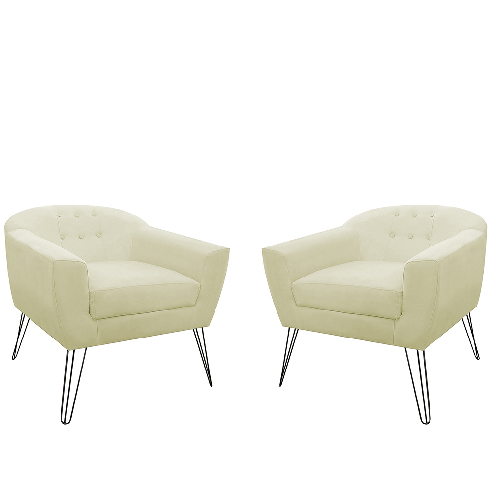 Kit 02 Poltronas Decorativas Jolly Pés Aramado Suede Bege - DS Estofados