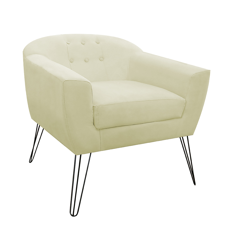 Kit 02 Poltronas Decorativas Jolly Pés Aramado Suede Bege - DS Estofados