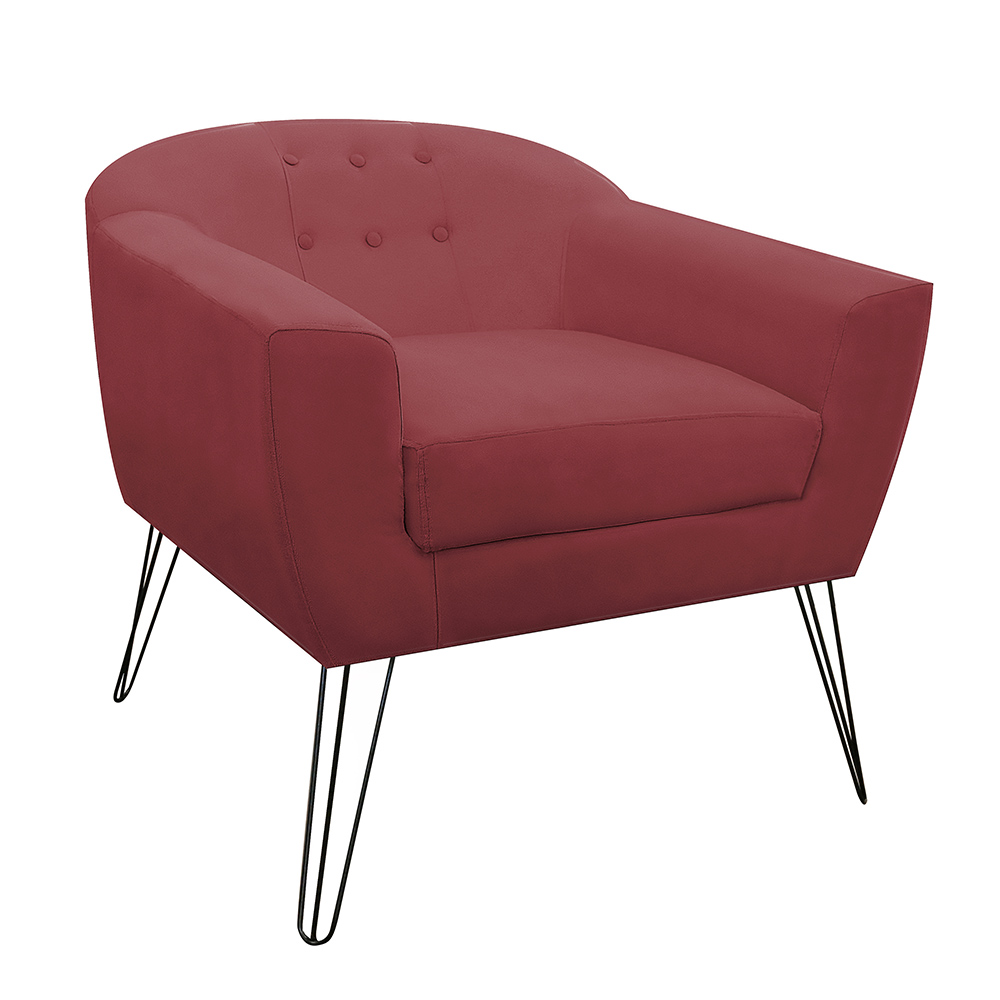 Kit 02 Poltronas Decorativas Jolly Pés Aramado Suede Bordô - DS Estofados