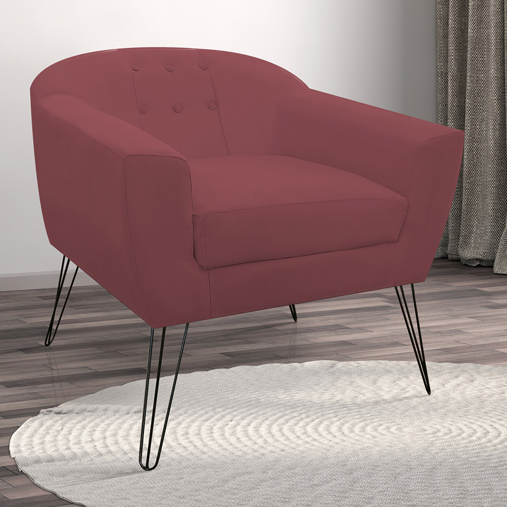 Kit 02 Poltronas Decorativas Jolly Pés Aramado Suede Bordô - DS Estofados