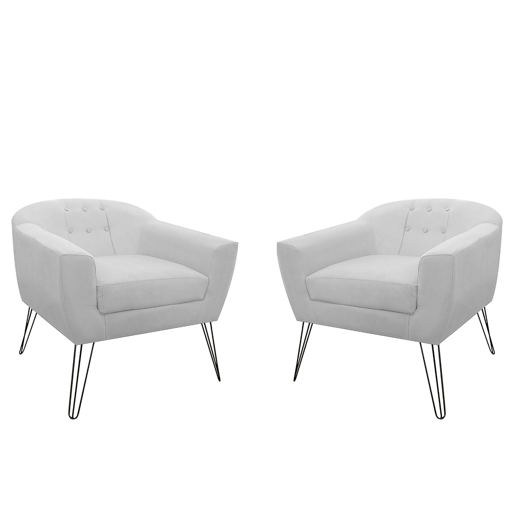 Kit 02 Poltronas Decorativas Jolly Pés Aramado Suede Branco - DS Estofados