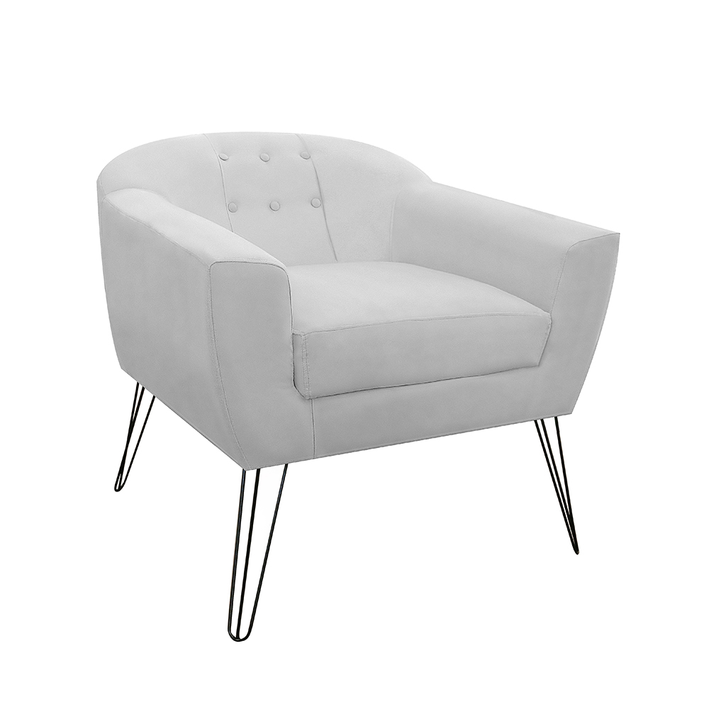 Kit 02 Poltronas Decorativas Jolly Pés Aramado Suede Branco - DS Estofados