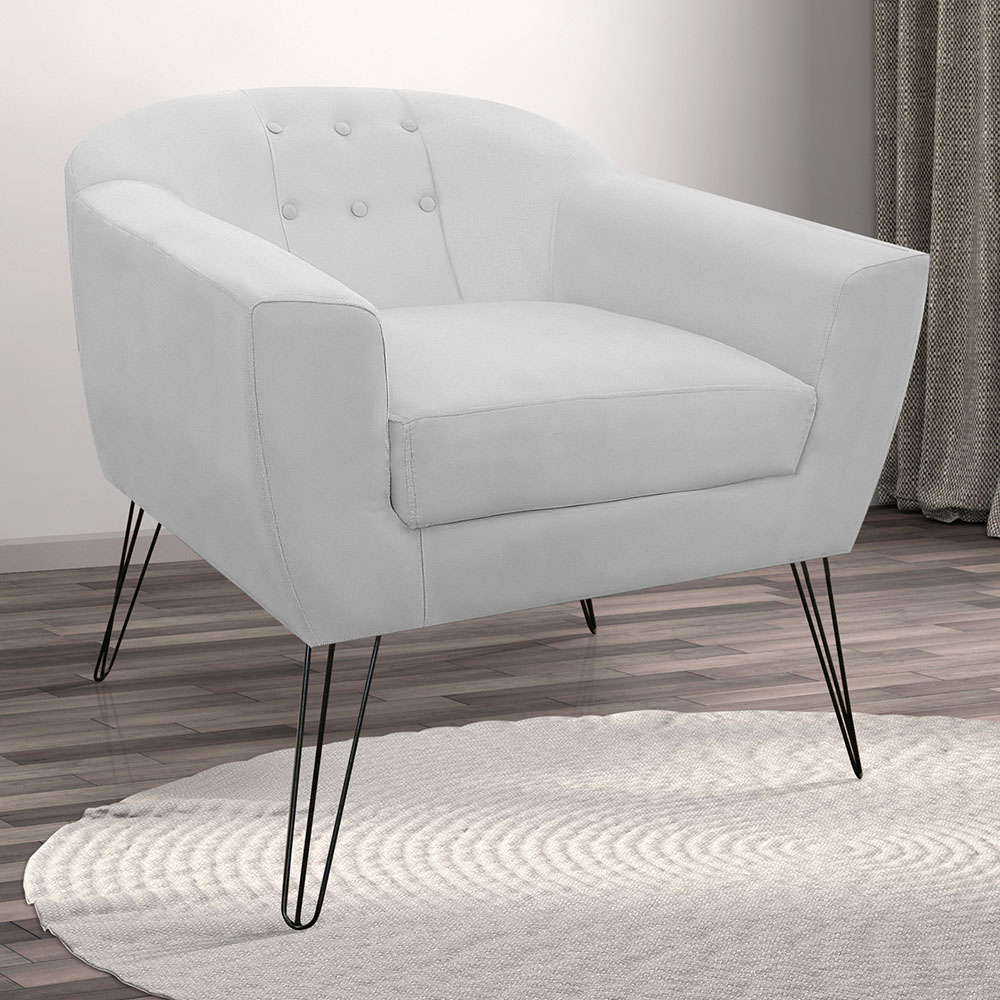 Kit 02 Poltronas Decorativas Jolly Pés Aramado Suede Branco - DS Estofados