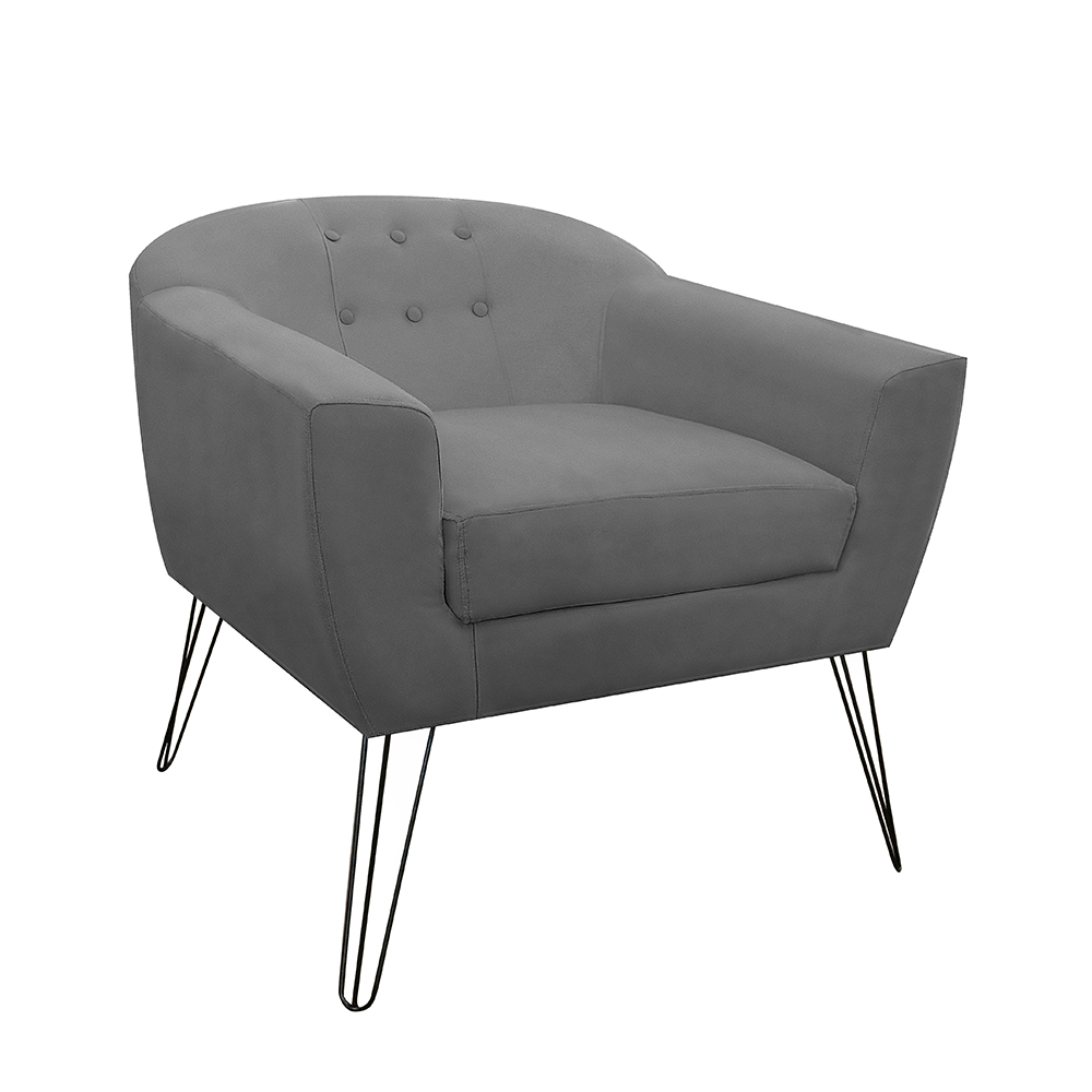 Kit 02 Poltronas Decorativas Jolly Pés Aramado Suede Cinza - DS Estofados