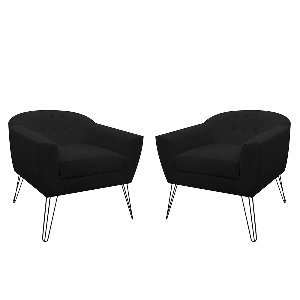 Kit 02 Poltronas Decorativas Jolly Pés Aramado Suede Preto - DS Estofados