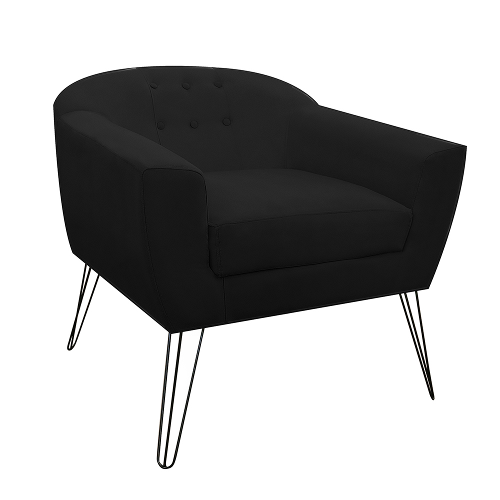Kit 02 Poltronas Decorativas Jolly Pés Aramado Suede Preto - DS Estofados