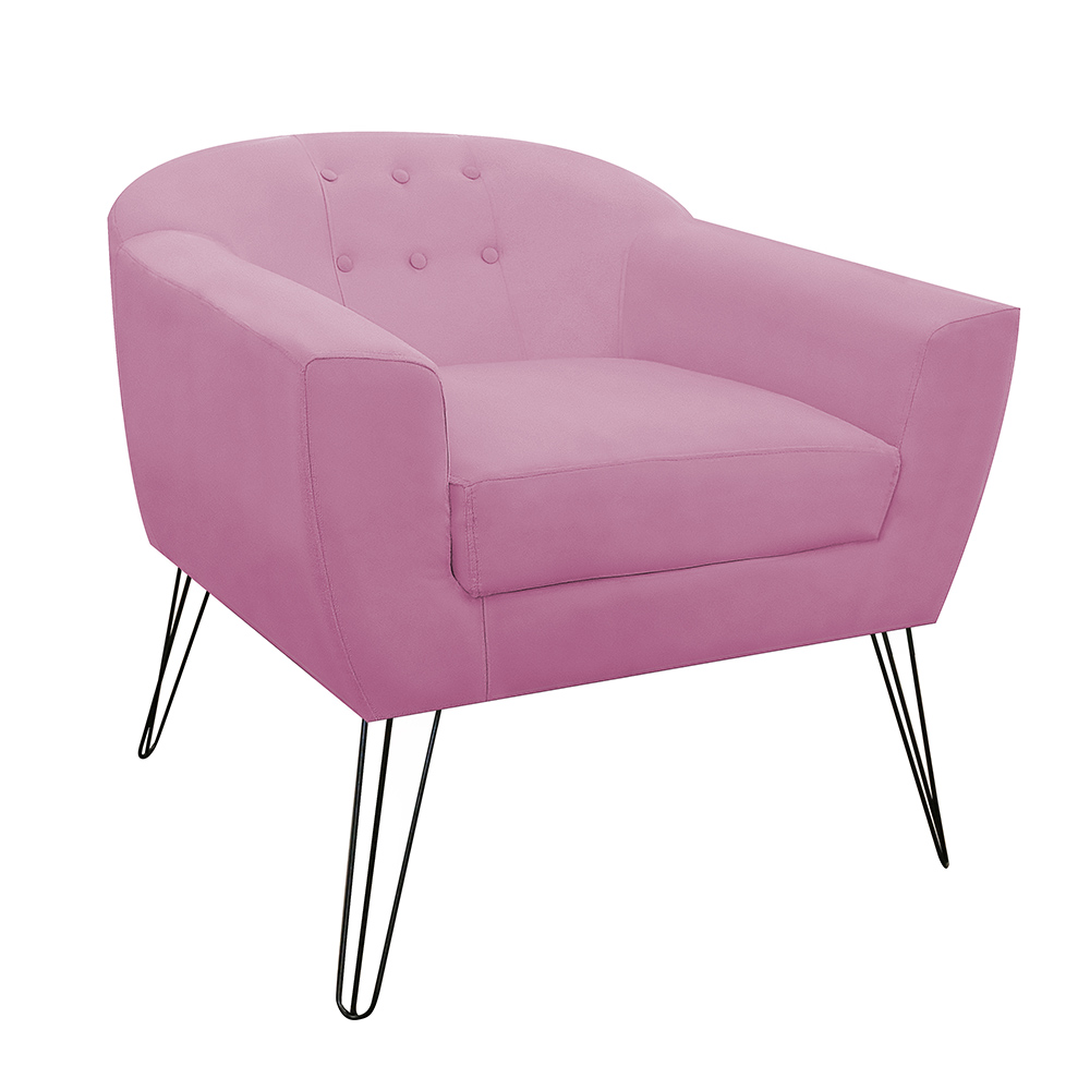 Kit 02 Poltronas Decorativas Jolly Pés Aramado Suede Rosa - DS Estofados
