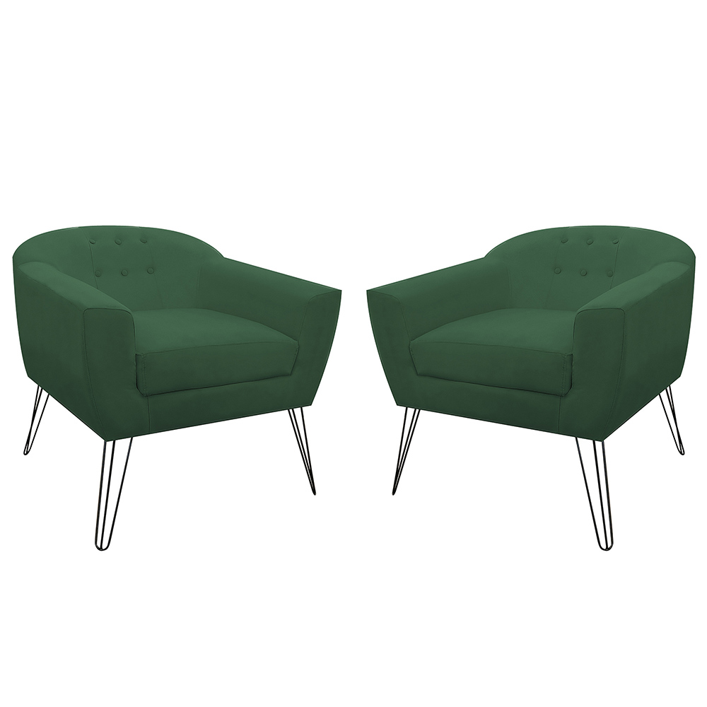 Kit 02 Poltronas Decorativas Jolly Pés Aramado Suede Verde - DS Estofados