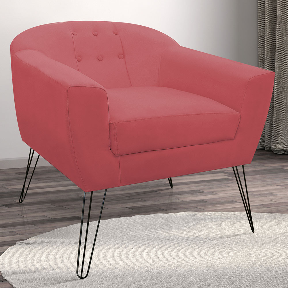 Kit 02 Poltronas Decorativas Jolly Pés Aramado Suede Vermelho - DS Estofados