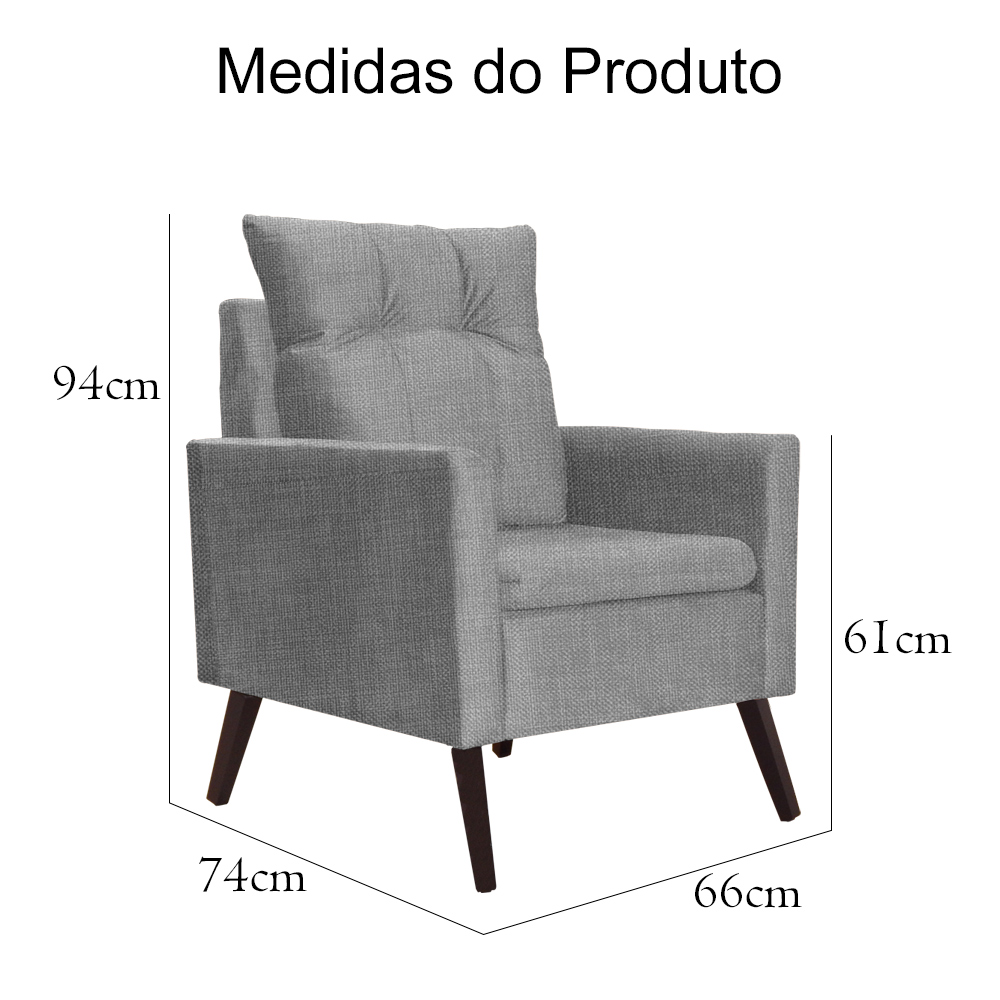 Kit 02 Poltronas Decorativas Ligia Linho Cinza - DS Estofados