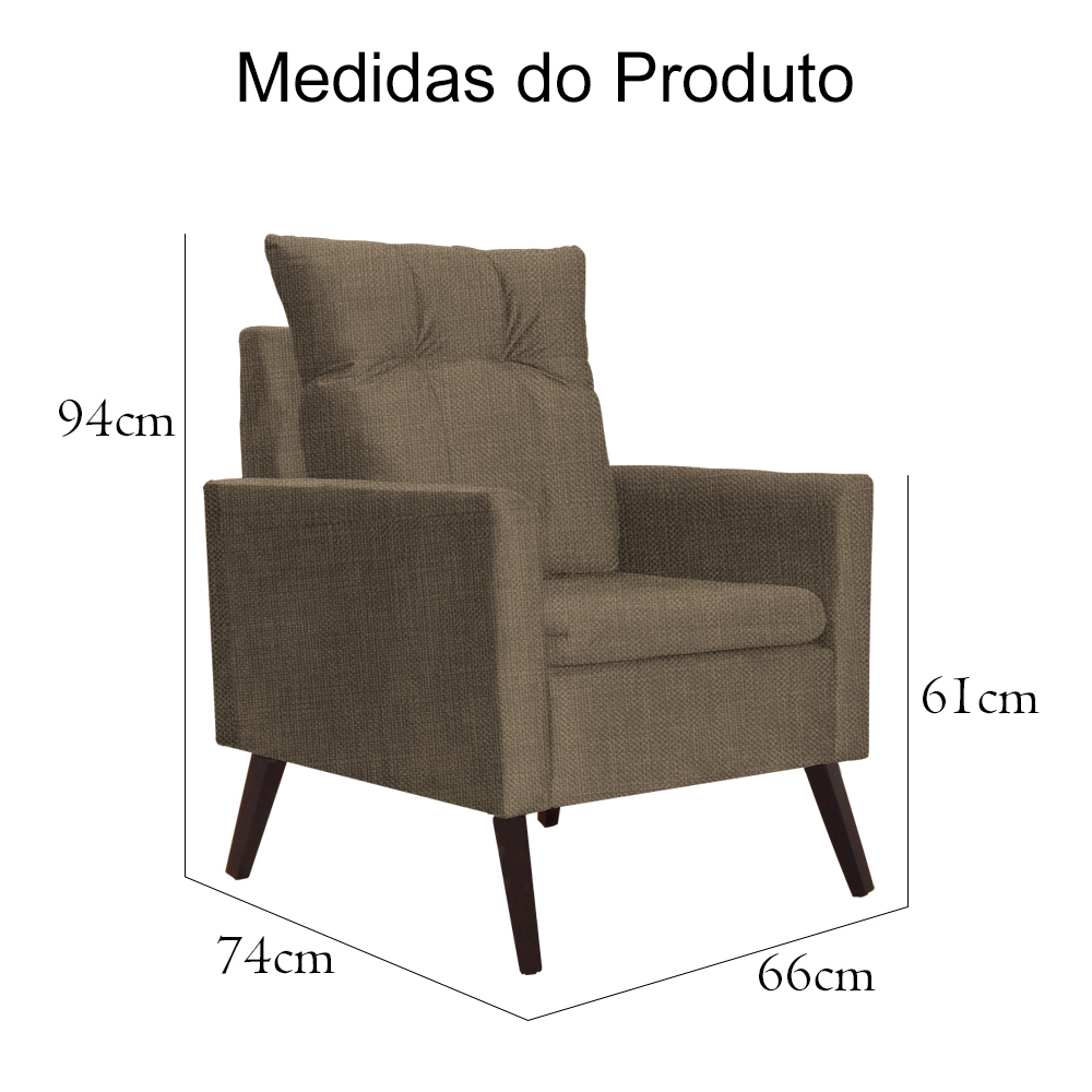 Kit 02 Poltronas Decorativas Ligia Linho Marrom - DS Estofados