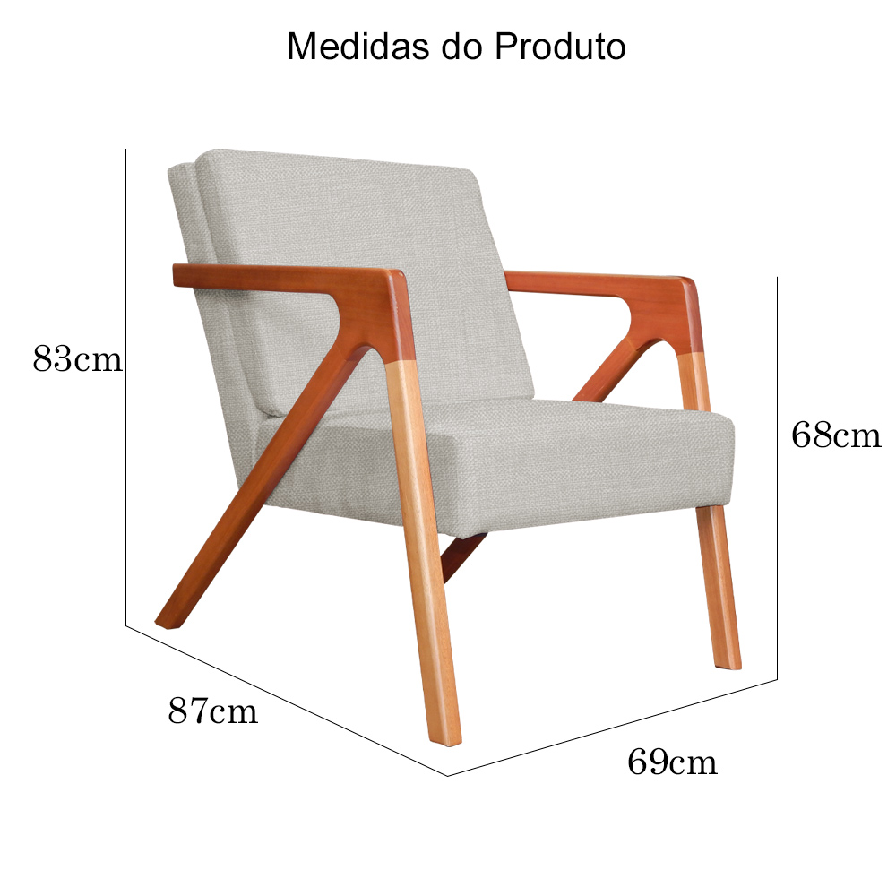 Kit 02 Poltronas Decorativas Monalisa para Sala Linho Bege