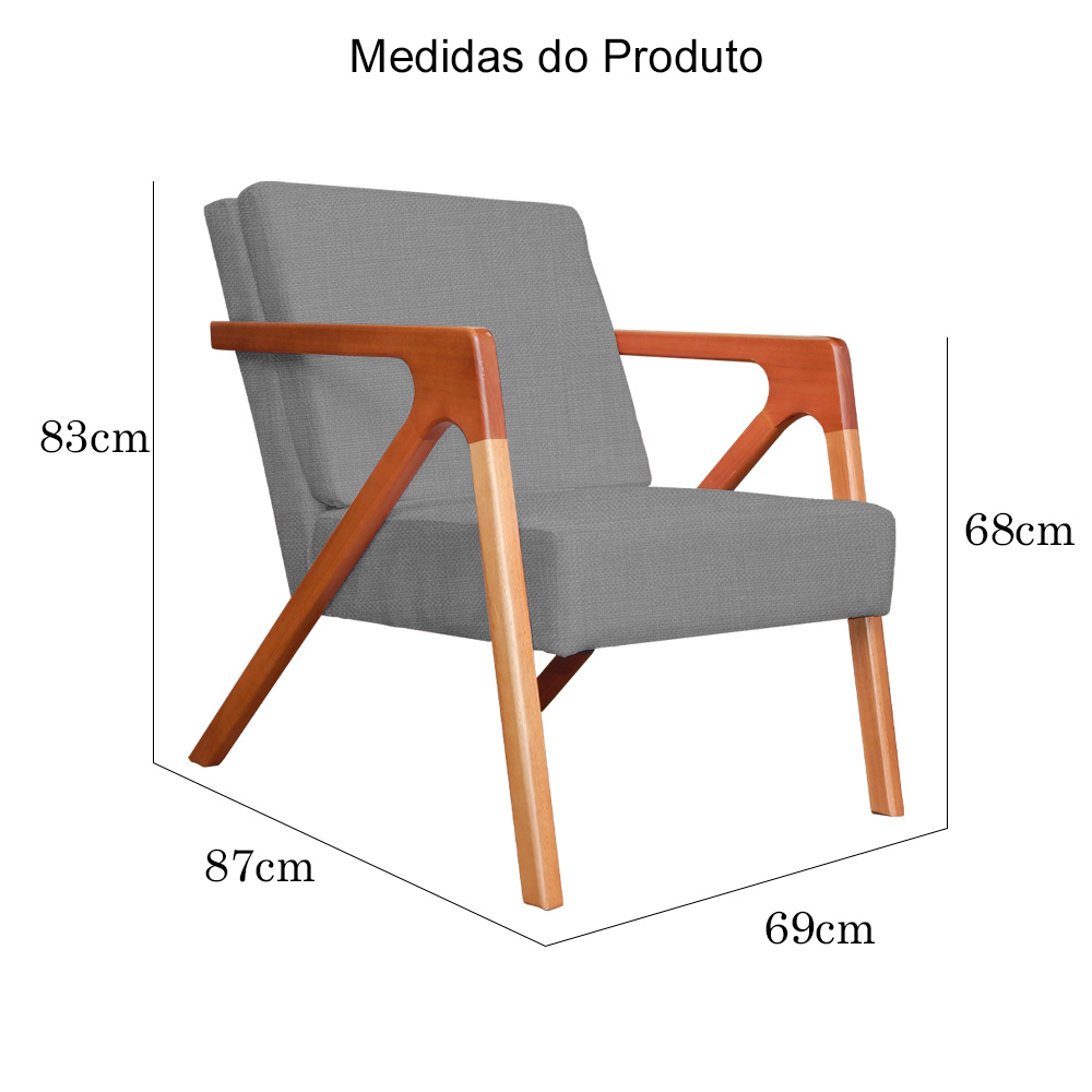 Kit 02 Poltronas Decorativas Monalisa para Sala Linho Cinza