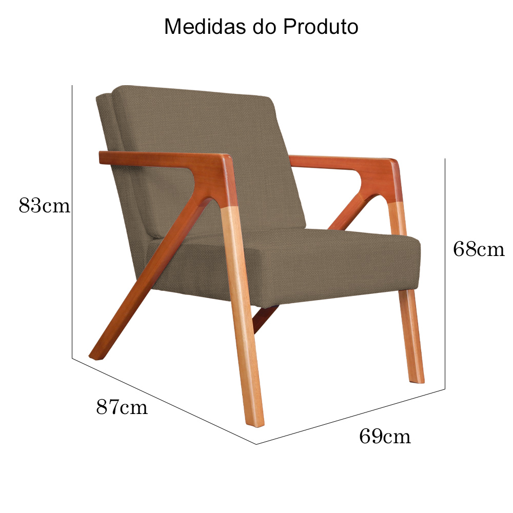 Kit 02 Poltronas Decorativas Monalisa para Sala Linho Marrom